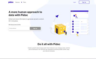 A screenshot of Pidoc's landing page