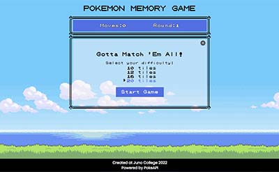 A screenshot of Pokemon memory game