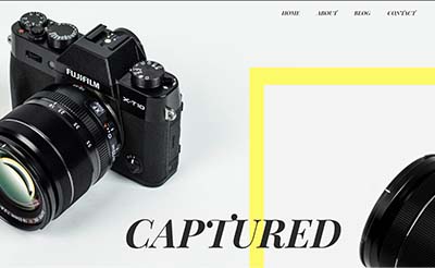 A screenshot of Captured photography home page